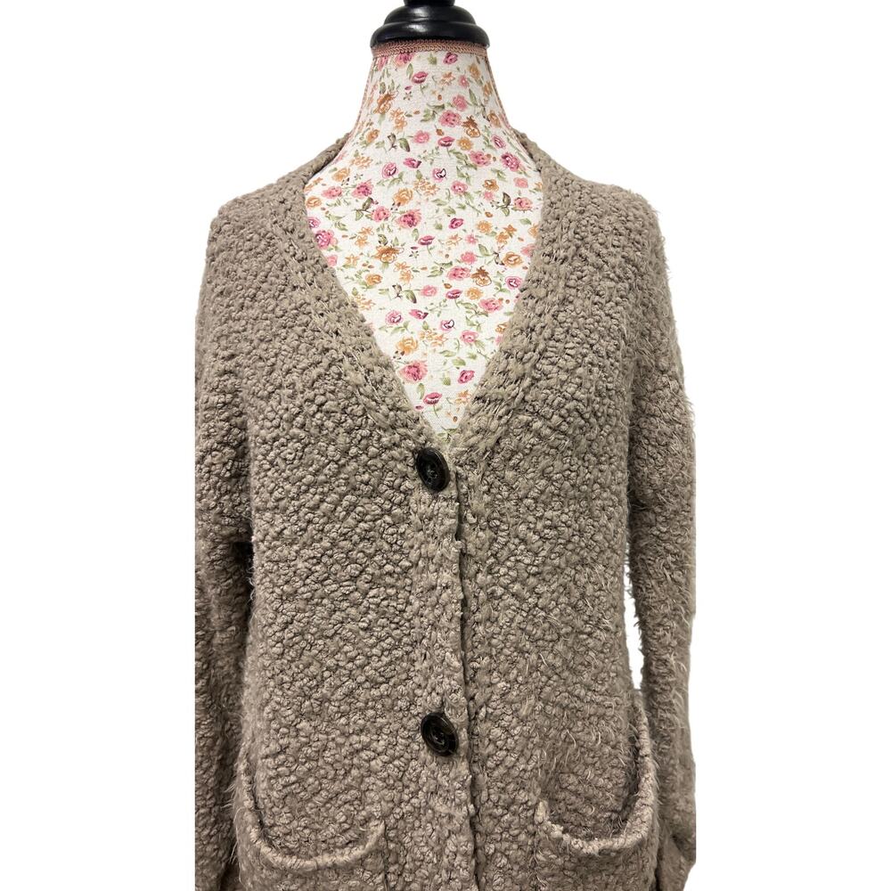 🤍 Mono B ONE Taupe Boucle Longline Cardigan Cozy Minimalist Chic Open Front - Picture 2 of 4